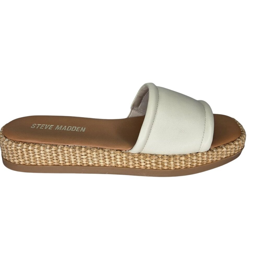 Steve Madden Boardwalk Women's Flat Espadrille Slide Sandals Bone Leather